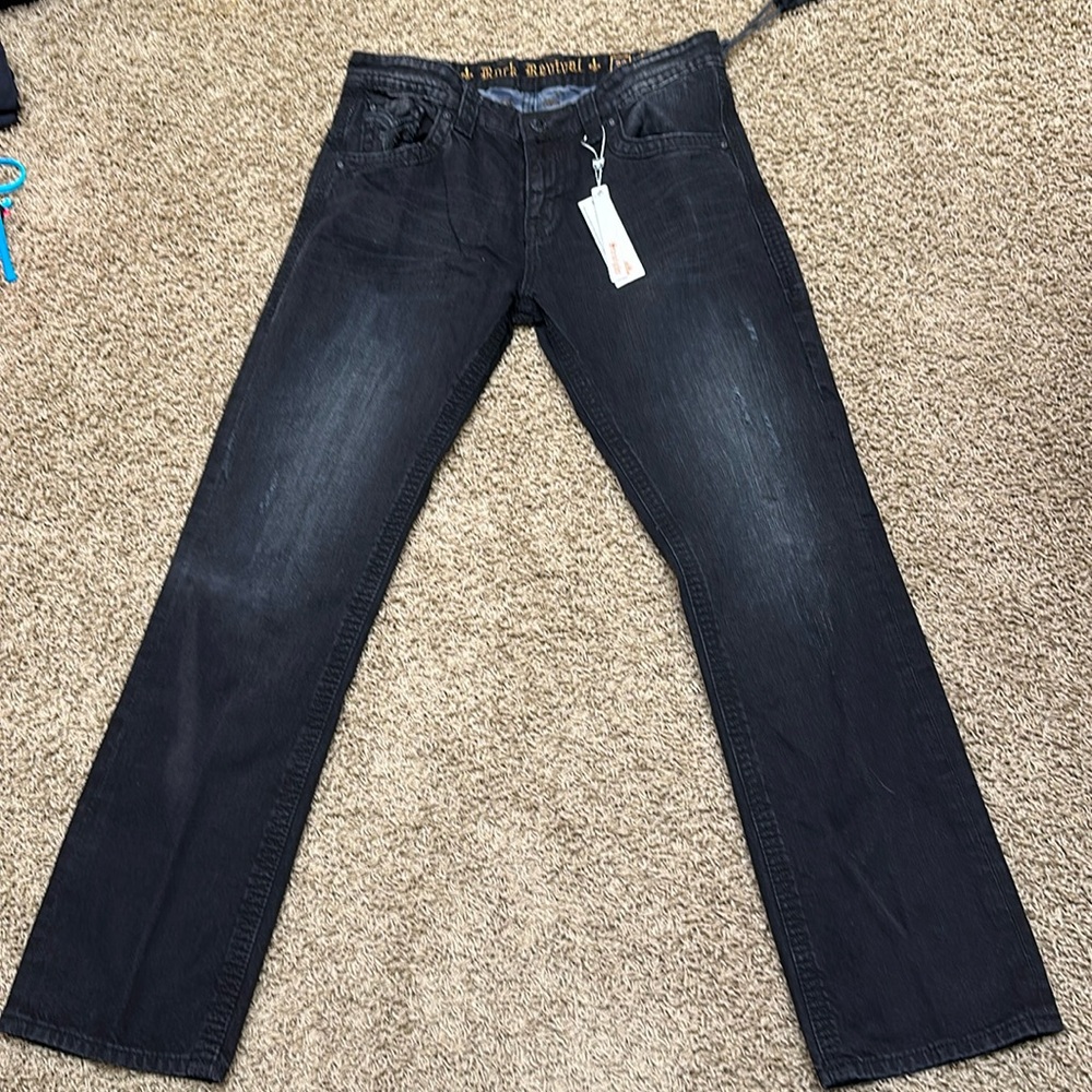 Men’s sz 36 Rock Revival Rob Straight black new jeans x 33 long